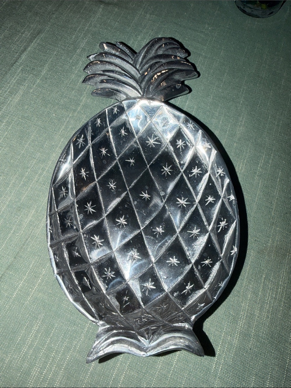Vintage Metal Pineapple Decorative Tray - Silver Accent